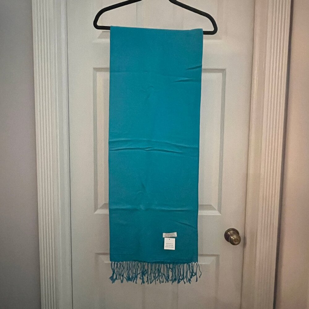 Pashmire, large lightweight scarf or wrap, solid teal blue, NWT